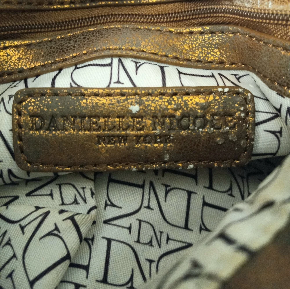Danielle Nicole clutch crossbody bronze metallic reptile texrure chain s…